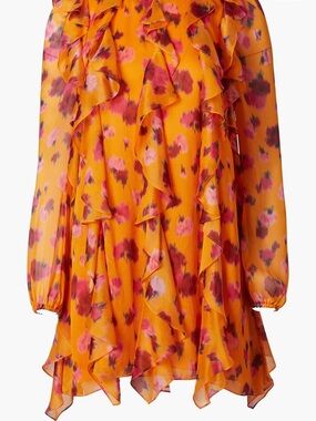 Carolina Herrera orange/pink Floral Dress with Cascading Ruffle Detail